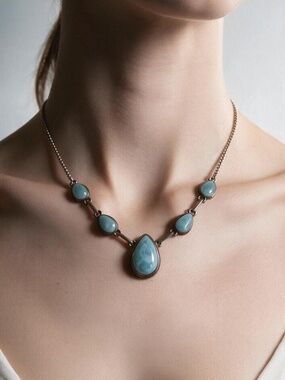 Vintage Larimar Necklace, Sterling Silver